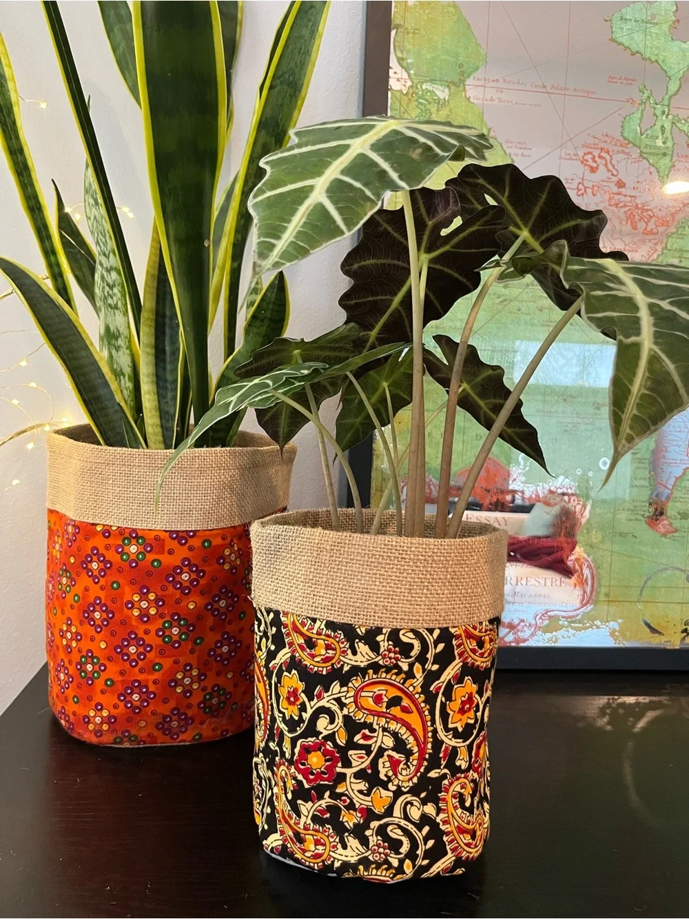 Handcrafted Red Geometric Woven Planter Bag - Home Accents